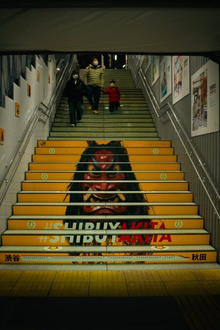 staircase artwork in shibuya station tokyo